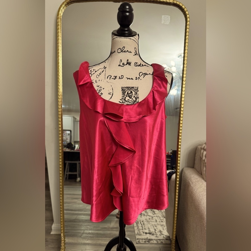 dressbarn Vibrant Pink Ruffle Blouse